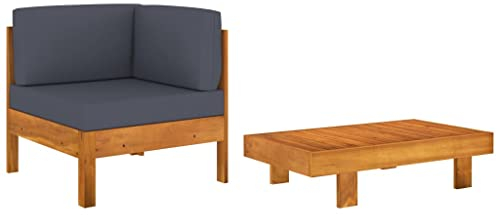 vidaXL Akazienholz Gartenmöbel 2-TLG. mit Dunkelgrauen Kissen Ecksofa Tisch Lounge Gartensofa Sofa Gartenset Sitzgruppe Garten Garnitur