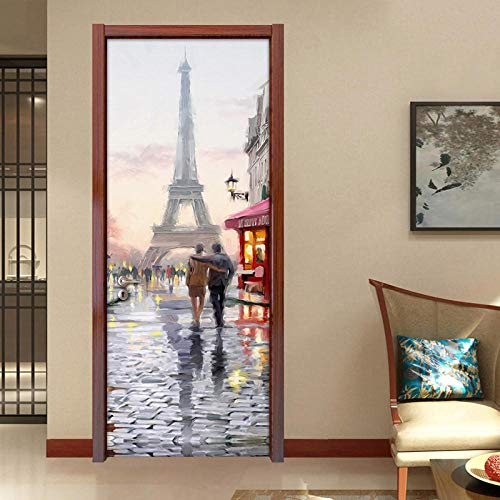 XDJQZX 3D Innentür Türposter Türtapete Türaufkleber Stadtansicht Des Turms Von Paris 95X215Cm Selbstklebend Türfolie Poster Tapete Wandtattoo Tür Wandbild Aufkleber Schlafzimmer Bad Büro Hause