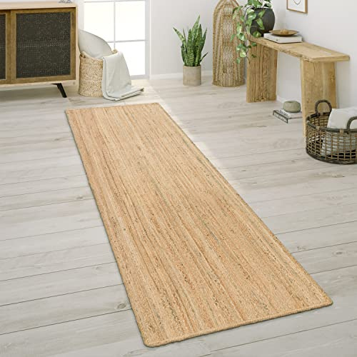 Paco Home Teppich Wohnzimmer Naturfaser Handgearbeitet Jute Meliert Modernes Muster Boho Stil, Grösse:80x250 cm, Farbe:Natur 2
