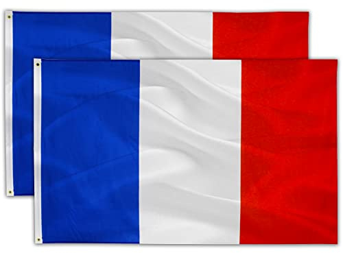 2 Pièces Drapeaux France 150x90 cm, Drapeau Français en Polyester avec Œillets Métalliques, pour Événements Sportifs et Célébrations