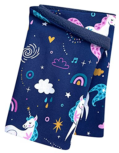 Wollhuhn Mädchen/Kinder/Jungen Warmer Schlupfschal/Halstuch Innen Fleece Gefüttert Viele Motive Winter Übergangszeiten (Einhörner Dunkelblau)