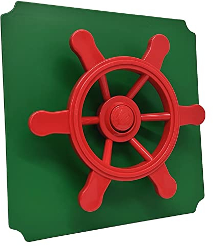 move and stic Platte 40x40 mit Spielfunktion Multifunktionsplatte Spielplatte mit Piratenlenkrad für Spielturm (Platte 40x40cm grün mit Piratenlenkrad rot)