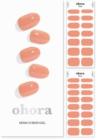 ohora Semi Cured Gel Nail Strips (N Cream Sunshine) - Works with Any UV Nail Lamps, Salon-Quality, Long Lasting, Includes 2 Prep Pads, File & Wooden Stick
