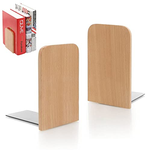 Serre Livre, 1 Paires Serre Livres en Bois, Bookends Robustes, Presse Livres, Cale Livre, Presse Livres Support, pour Maison, Bureau, l'École, Bibliothèque, Hêtre(Tête Carrée)