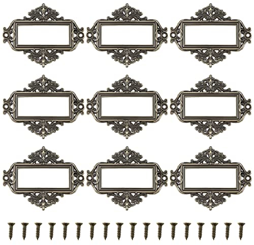EMSea 24 Stück Vintage Etikettenhalter Metall Etikettenrahmen Zinklegierung Etikettenhalter Retro Kartenhalter Dekorative Kartenhalter mit Schrauben Dekoration für Schränke Bronze
