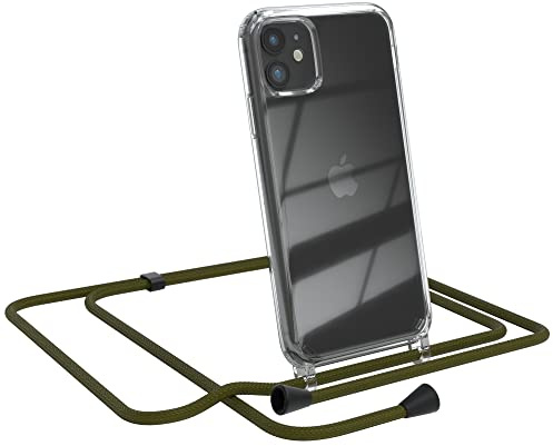 EAZY CASE Handykette kompatibel mit iPhone 11 Handyhülle mit Umhängeband, Handykordel mit Schutzhülle, Silikonhülle, Hülle mit Band, Stylische Kette für Smartphones, Grün - Clips Schwarz