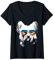 Damen Skye Terrier Hemden mit Brille Sonnenbrille Retro Stil T-Shirt mit V-Ausschnitt