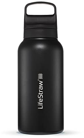 LifeStraw Go Series — Insulated Stainless Steel Water Filter Bottle for Travel and Everyday Use Removes Bacteria, Parasites and Microplastics, Improves Taste, 1L Nordic Noir