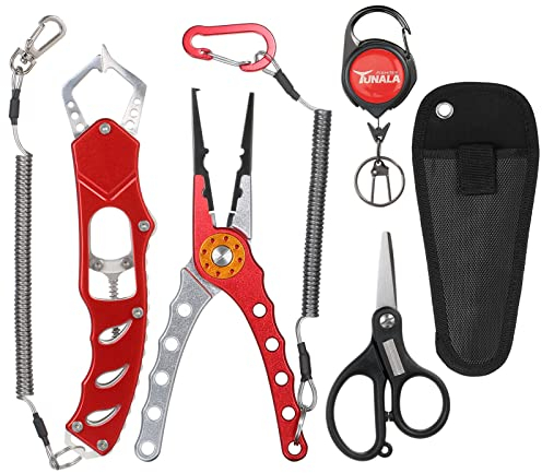 Lixada Multifunktionales Angelzange Set, Angeln Zangen Kombi-Kit mit Scherenfischgreifer Zinger Retractor Fishing Tackle