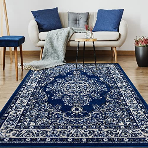 Antep Rugs Orientalischer Teppich mit Medaillon-Motiv, für den Innenbereich, 100 x 150 cm, Marineblau