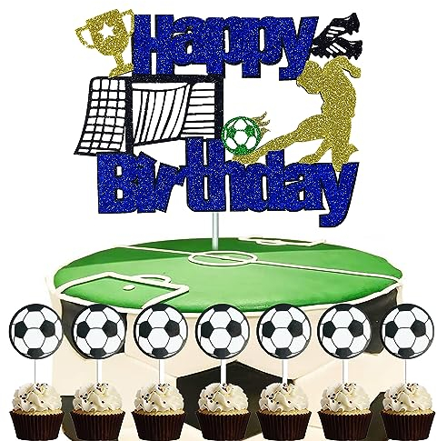 11 pcs Tortendeko Fussball Junge Geburtstag deko Fußball Cake Topper Fussball deko Geburtstag Kinder Happy Birthday Tortendeko Junge Fussball Deko Geburtstag Party für Kinder (Fußball)