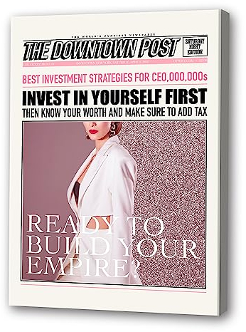 Funky Canvas Trendy Wall Art InvestIn Your self Poster Funny The Downtown Post Indie Room Decor Pink Girly Wall Art Aesthetic Print Painting Trendy Retro Music Decorate for Living Room Bar Cart 30,5 x