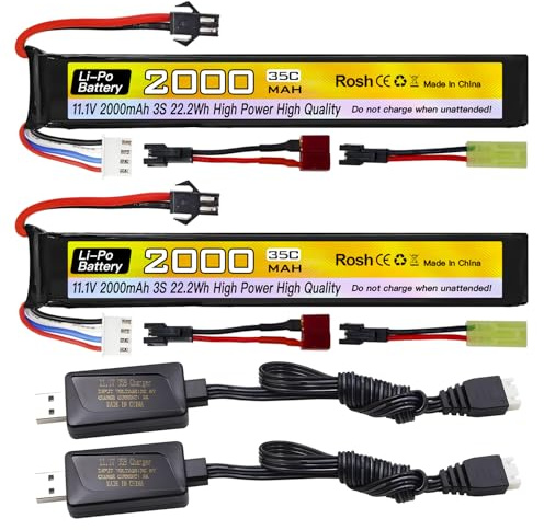 ZYGY 2PCS 11.1V 35C 2000mAh mit SM-2P Stecker T Stecker Odamiya Stecker Lithiumbatterie mit USB Ladekabel passend für Air Gun Modell, Gewehr Fernbedienung, Auto Drohne