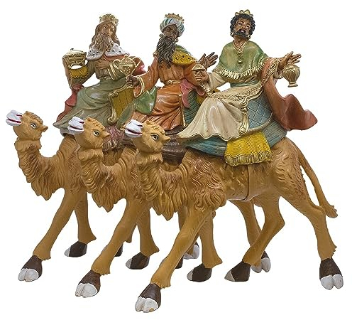 Set mit drei Weisen auf Kamelen | 31,8 cm hoch | Zur Krippen-Szene hinzufügen | Caspar, Melchior oder Balthasar | Tolle christliche Weihnachtsdekoration für Weihnachten | Hergestellt in Italien