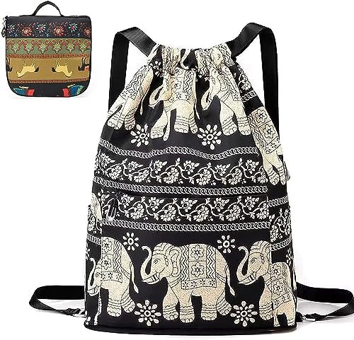 Umikk Rucksack mit Kordelzug, Große Kapazität Faltbar Sport Rucksäcke, Trocken-Nass-Trennung, Wasserabweisender String-Rucksack für Damen Herren, Mit Innentasche, Außentasche für Schnellzugriff