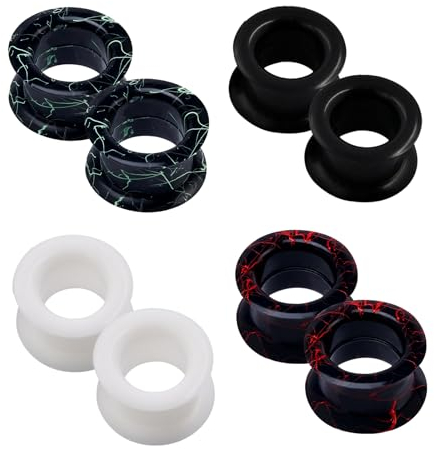 Longbeauty Lot de 4 paires d'écarteurs d'oreille en silicone dur - Double flared - 6 mm - 25 mm, 8 mm, Silicone