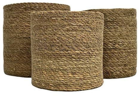SMPLY. Macetero Semirígido Redondo Cesta Mimbre Ideal para Macetas o Tiestos Válida para Interiores o Terrazas Cubremacetas De Yute Natural (Natural, Pack Maxi)