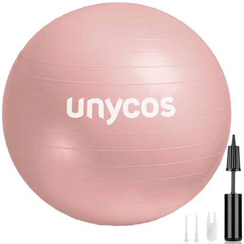 unycos - Gymnastikball 75 cm Sitzball Trainingsball für Yoga, Fitness, Medizinball, Balance Ball, Core Training Strength, Pilates-Ball | Inkl. Pumpe, BPA-Frei, Anti-Burst (Hellrosa mit Logo)