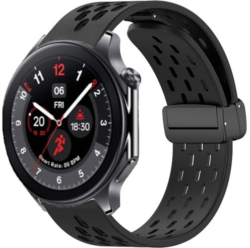 Blueshaweu 22mm Armband Kompatibel Für OnePlus Watch 3, Magnetisch Einstellbar Sport Silikon Ersatz Uhrenarmband Für OnePlus Watch 3, 2 46mm / 2R / 1 Smartwatch(schwarz)