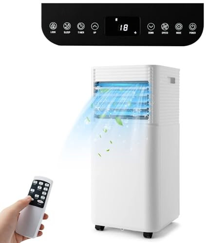GOPLUS Climatiseur Mobile 7000BTU 2,1kW 4 en 1 Fonction : Refroidissement, Déshumidification Ventilation, Minuterie 24H, Contrôle Télécommande/Écran, 15㎡, Noir, R290
