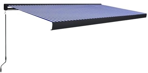 Willood Manuelle Kassettenmarkise Gelenkarmmarkise Markise Vollkassettenmarkise Sonnenschutz Garten Terrasse Balkon 500x300 cm Blau und Weiß + Schwarz