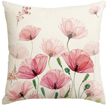 Artoid Mode Klatschmohn Blätter Frühling Kissenbezug, 45x45 cm Sommer Zierkissenbezug Cushion Cover Couch Wohnzimmer Deko