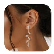 Chriscoco Hängende Blatt Ohrringe - Silber 925, Post Hypoallergene Tropfen, Damen Statement Ohrringe mit Strass CZ - Geschenke für Frauen und Mädchen