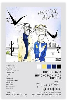 Poster su tela con immagine di Travis Scott Huncho Jack, Jack Huncho Cover, poster musicale, decorazione artistica da parete per stanza, idea regalo, senza cornice, 20 x 30 cm