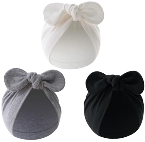 3 Stücke Neugeborene Baby Mütze Baby Bowknot Turban Hüte Baumwolle Dehnbare Hüte Atmungsaktive Warme Mütze Knoten Kindergarten Krankenhaus Kappe für Mädchen Jungen Säuglinge Kleinkinder (Baumwolle, B)