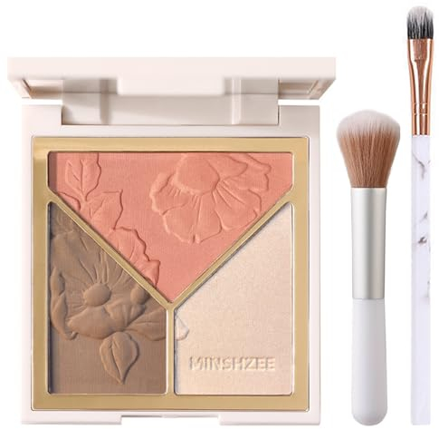 Highlighter Palette, 3-In-1 Highlighter Puder Matter Schimmer Make-Up Highlighter Contouring Blush, Glattes Pulver Dreidimensional Highlighter Rouge Contouring Palette Mit Spiegel Und Bürste