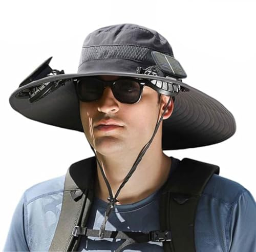 Wide Brim Solar Fan Outdoor Fishing Hat,Ventilator Mütze für Herren,Outdoor Solar Sonnenenergie Hut Kappe,Wiederaufladbarer Hut mit Ventilator,Solar Fan Outdoor Hat,Sonnenschutz Lüfter Kappe (1, D)