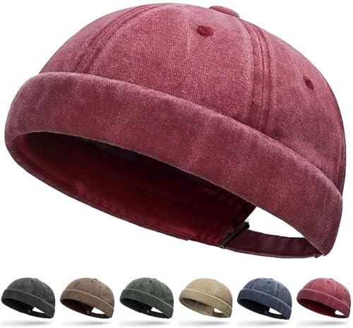 Initlove Docker Hat Chapeau de marin vintage sans bord pour homme, rouge vin, Taille unique