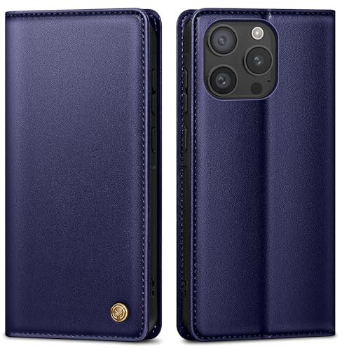 AIMOYU Handyhülle für iPhone 15 Pro Hülle,Premium Lederhülle Schutzhülle Tasche für iPhone 15 Pro Hülle Wallet Kartenfach Standfunktion Klappbar Flip Case für iPhone 15 Pro Hülle,Blau