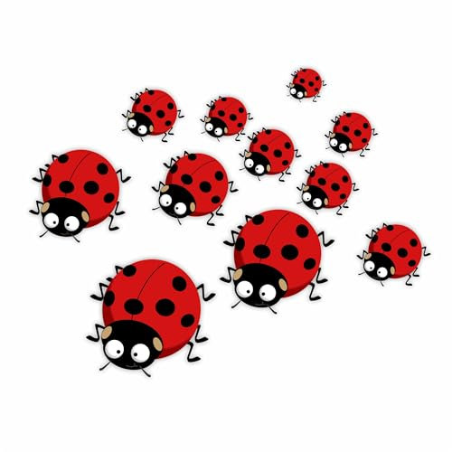 Ladybird Insect Stickers, Hardwearing Water and Weatherproof 0% Transparency Decals, Cover Marks, Wall Decor, for Cars & Other Home Projects. LaoGraphics® (11 Ladybirds, A5)