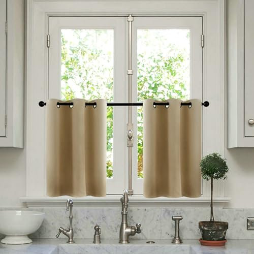 Daesar Vorhänge Kurz mit Ösen 2er Set, Scheibengardine Blickdicht Gelb 137x45cm Einfarbig Küchengardinen Fenster Bistrogardine Modern