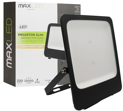 Maxled, Light is Led! Focos LED Exterior 200W Foco Proyector 3000K Blanco Cálido 20000LM IP65 Impermeable Floodlight para Casa Garaje Patio Terraza Jardín Cancha Fachada Jardineras Colgar Árbol Local