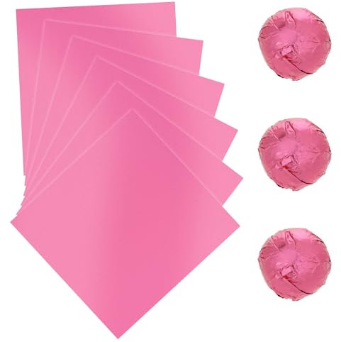 JJUNW Lot de 100 emballages colorés en aluminium pour bonbons, fêtes, mariages, anniversaires, Noël, bonbons et chocolat - 15,2 x 15,2 cm - Rose