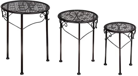 levandeo 3er Set Blumenhocker Metall Schwarz Pflanzenständer Braun Rund Tisch Garten Deko Blumenständer