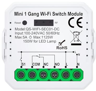 Mini Modulo relè Interruttore Wi-Fi Tuya Smart Life app per Caldaia a contatto secco, 1 canale con contatti Liberi NC-NO-COM DC 12/24V AC 100-240V, funziona con Alexa Google Home App per iOS e Android