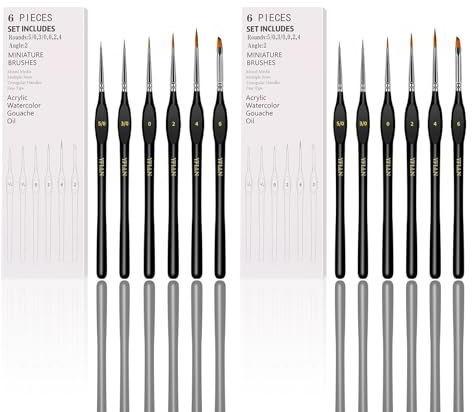 6Pcs Miniature Paint Brushes Set with Triangular Handles - for Acrylics, Oils, Watercolors & Paint by Number, Figurine(2PACK)(Black)