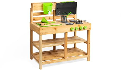 Bigjigs Toys Mud Kitchen - Wooden Outdoor Kitchen with Pots & Pans, Children's Toy Kitchens, Sensory Play For Toddlers, Sustainable Kids Gifts, Made From Eco Friendly Wood, Age 2 Years Old +