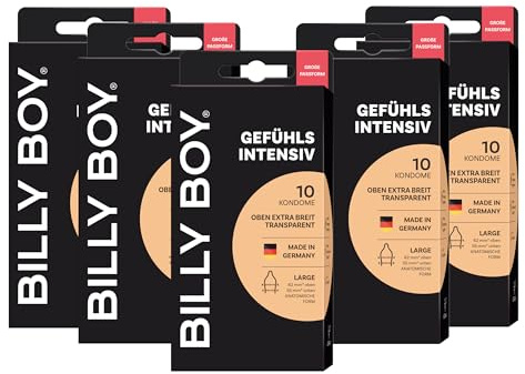 BILLY BOY Kondome Gefühlsintensiv 10er | 55-62mm im oberen Bereich | Kondome mit mehr Freiraum | 5er Pack (5 x 10 Stück)