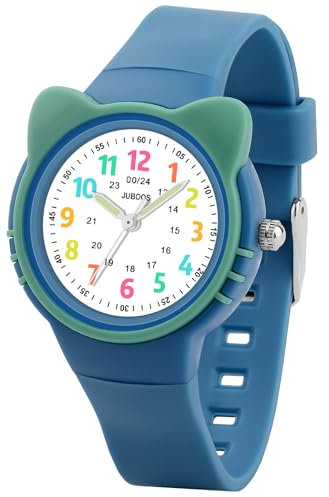 Juboos Kinderuhr Madchen, Armbanduhr Mädchen Junge Zeit Lernen Wasserdicht 3ATM,Uhr Kinder Analog 5-15 (Blau)