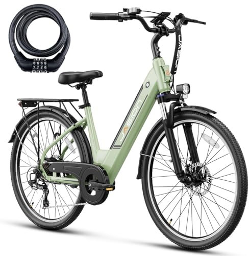 Heybike Elektrofahrrad für Erwachsene, Roamer ST 26 Zoll, mit 48V 11Ah Wechselakku, 25 km/h Geschwindigkeit, 40-60 km Reichweite, 7-Gang E-Bike, City Commuter, Fahrzeug + Schloss, Grün
