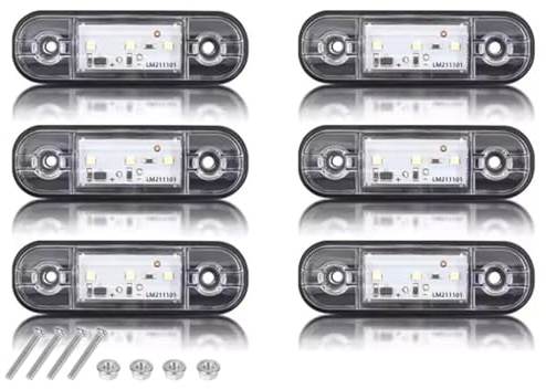 VEQENMOT Seitenmarkierungsleuchten Weiß mit 3 LED, 12 V-24 V, Universal seitliche Blinker, wasserdicht IP65, Vordere und hintere Positionsleuchten für LKW, Wohnmobil, Wohnwagen (6er-Set)