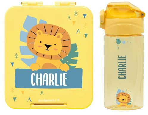 BIENMARQUER - Gourde 450 ml et Boîte à Goûter Personnalisées pour Enfant | Plastique 100% sans BPA- Résiste au lave vaisselle - Paille intégrée - Parfait pour l'école et la maternelle