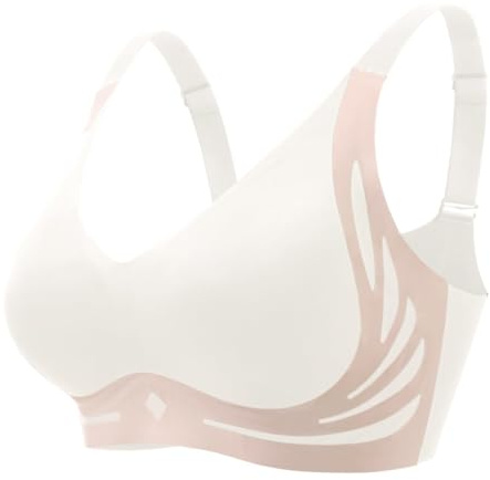 PrinStory Non Wired Bras For Women Push Up Bralettes For Women With Support Full Coverage Wireless Padded Ladies Bra (Beige, XL)