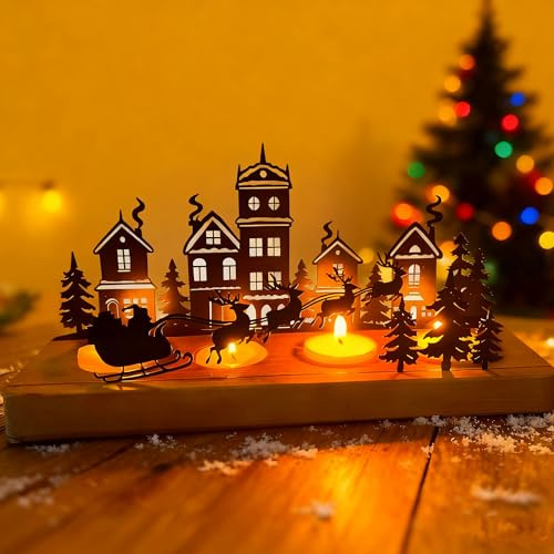 GWAEPU Adventskranz Kerzenhalter Teelichter Kerzenständer: Advent Kerzenhalter Weihnachten Deko Kerzenständer mit Holzsockel für Weihnachtendeko Kerzen Tischdeko (Schwarz)