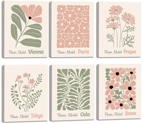ANHUIB Stilvolles Blumen Bilder Set Flower Market Poster Böhmische Blumen Poster Vintage Kunstdruck Wandbilder Aesthetic Bunt Bilder mit Rahmen für Wohnzimmer Schlafzimmer Esszimmer Wanddeko 20×25cm
