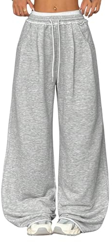 SweatyRocks Baggy Hose Damen Y2k Wide Leg Hose Sweathose Mit Tasche Jogginghose Mit Gummizug Winterhose Damenmode Winter Outfit